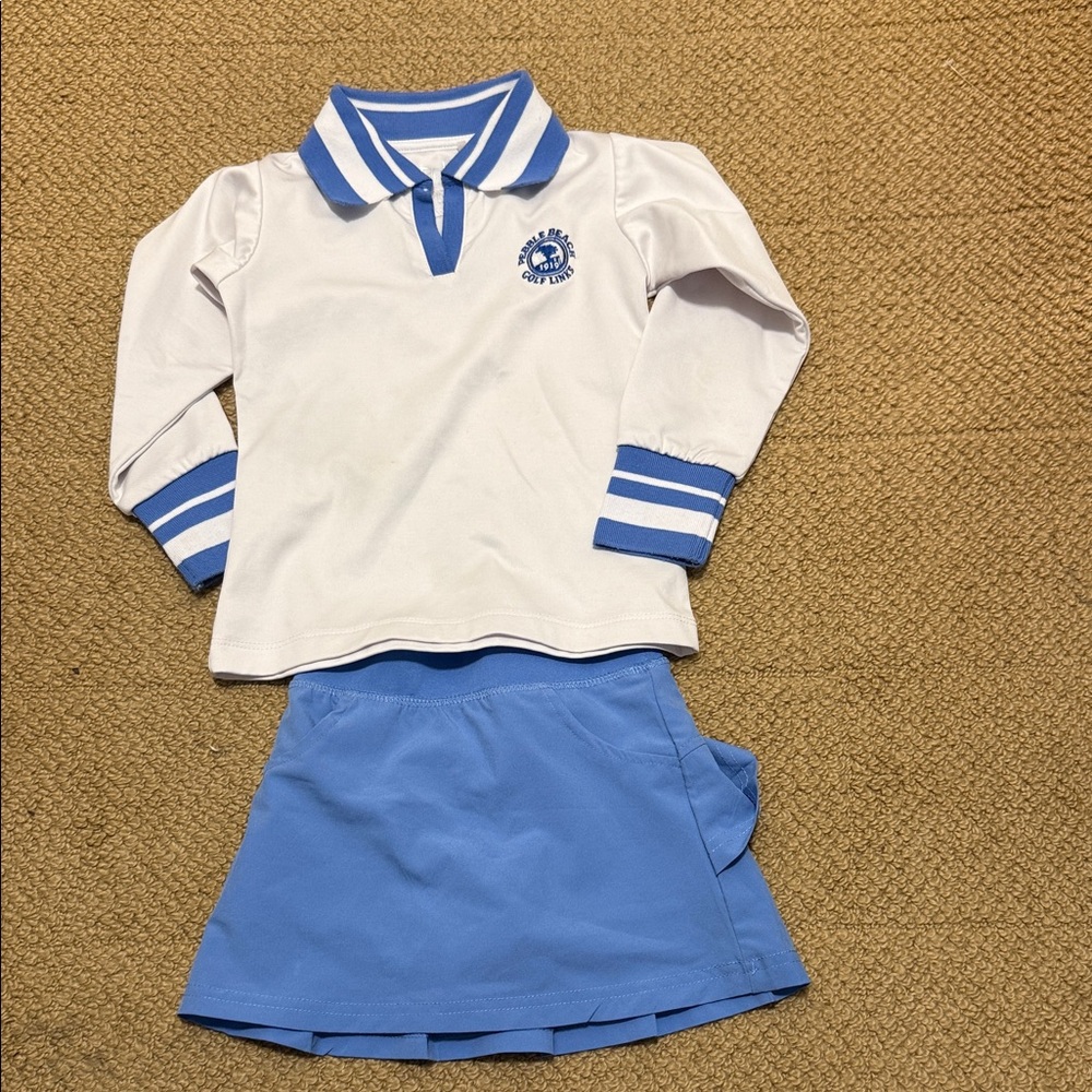 Pebble Beach Garb 3T Blue and White Long Sleeve Polo and skirt